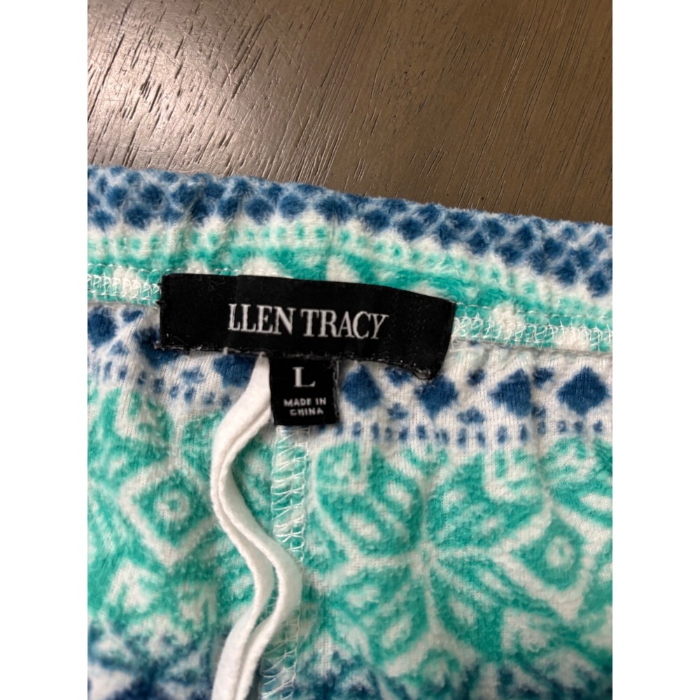 Ellen Tracy Women Teal Blue Fair Isle Fleece Pajama Set Long Sleeve Pants Large - Picture 8 of 8